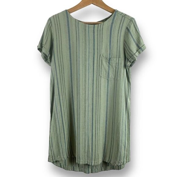 Cloth & Stone Women's S Button Back Linen Tee Shirt Dress Sage Green Stripe - Picture 1 of 11